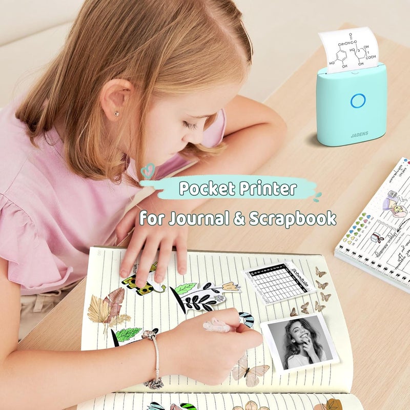 JADENS Sticker Printer, Mini Printer for iPhone, Bluetooth Thermal Sticker Maker Machine, Pocket Inkless Phone Printer for Children's Gift, Study Notes, Learning Assistance, Journal(Green) - Image 2